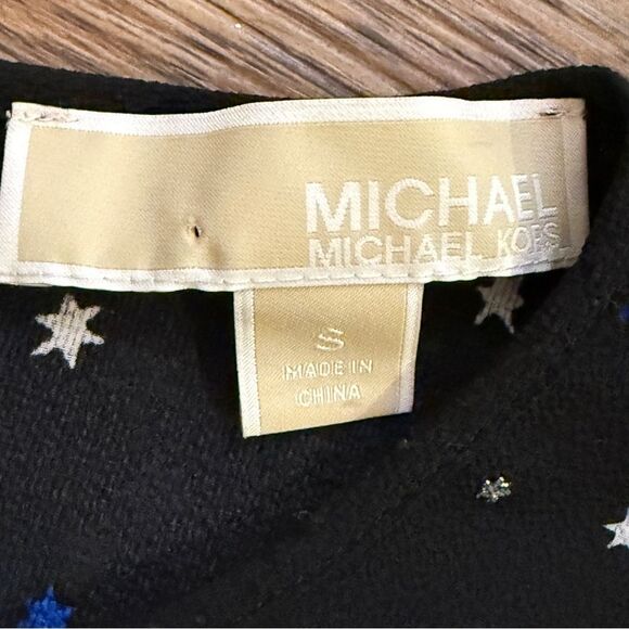 NWOT Michael Kors Shooting Star Bell Sleeve Tunic Top Black Silver and Blue Sm - Picture 11 of 16